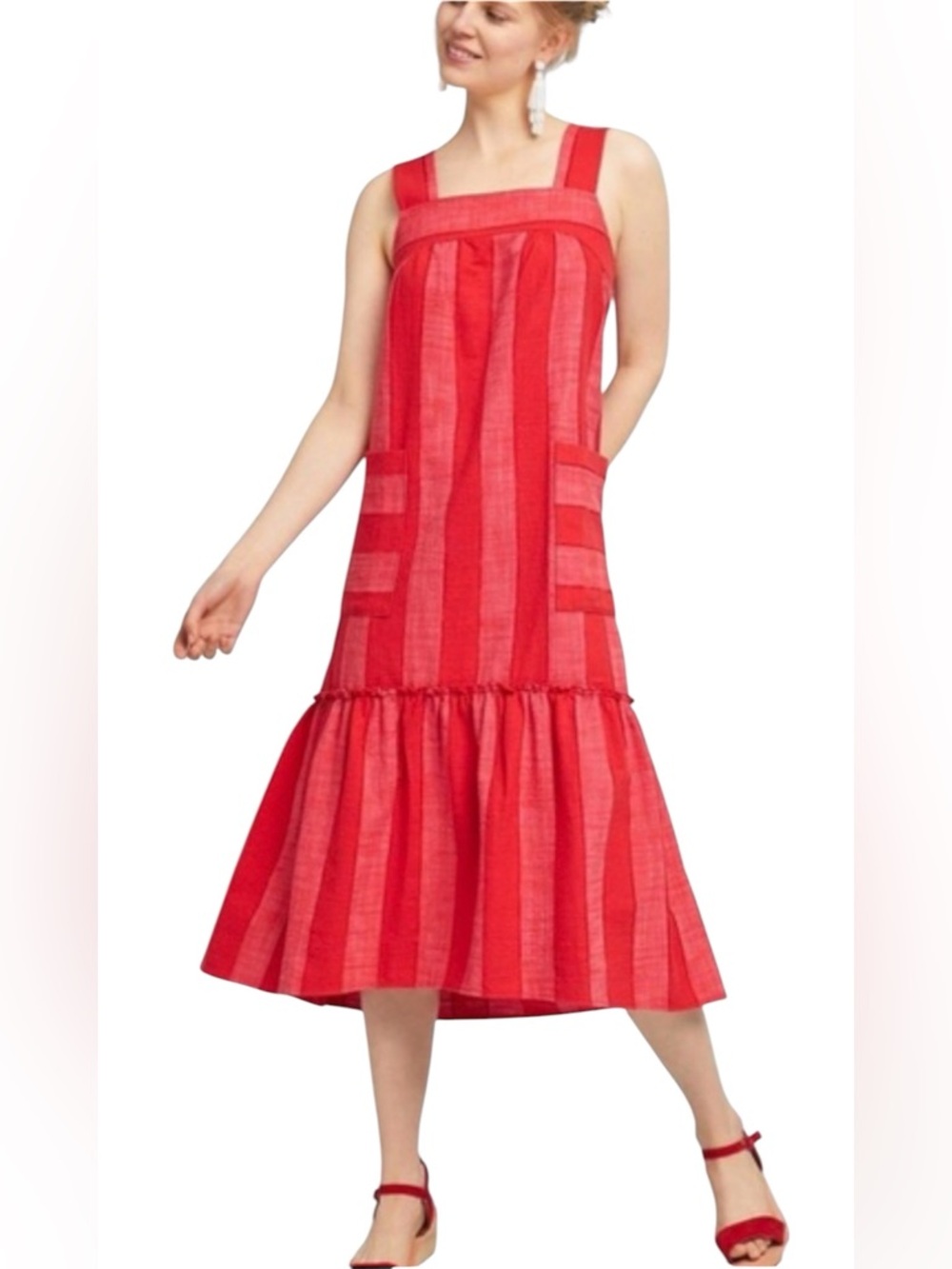 Mauve Bright Red & Red Striped Sleeveless Midi Dress Size Small - Picture 1 of 14